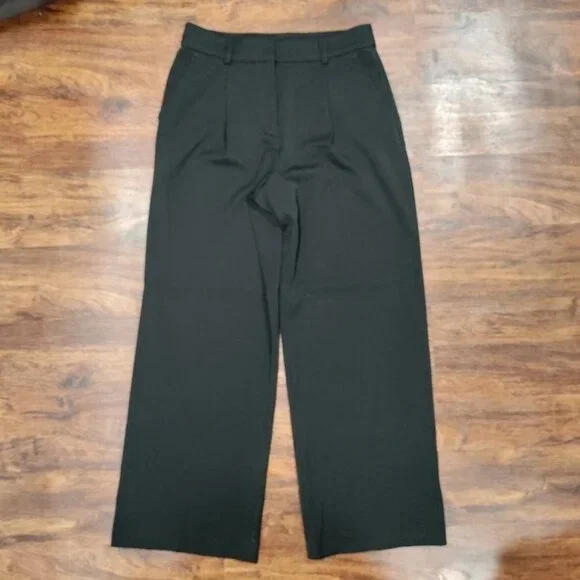 LOFT Black The Peyton Trouser Sleek Front Pleat Wide Leg Pants Women's Size 8 - Picture 2 of 11